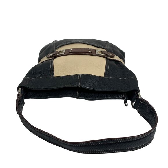 Tignanello Black Ivory Brown Colorblock Pebble Leather Buckle Shoulder Bag - Picture 8 of 13